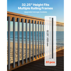 61 Pack Deck Balusters, 82 cm Galvanized Steel Railing Spindles, Hollow Rectangle Metal Decking Stair Balusters with Pre-Drilled Hole, End Caps, Screws, for Deck, Porch & Stair Railing, Black