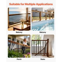 61 Pack Deck Balusters, 82 cm Galvanized Steel Railing Spindles, Hollow Rectangle Metal Decking Stair Balusters with Pre-Drilled Hole, End Caps, Screws, for Deck, Porch & Stair Railing, Black