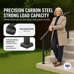 Handrails for Outdoor Steps, 5 Step Stair Hand Rail Kit, Transitional Carbon Steel Railings with Installation Kit, Stair Rails for Seniors, Concrete Steps & Porch & Deck, Black Retro Arch
