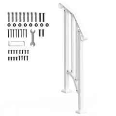 Handrails for Outdoor Steps, 1-2 Step Stair Hand Rail Kit, Transitional Carbon Steel Railings with Installation Kit, Stair Rails for Seniors, Concrete Steps & Porch & Deck, White Retro Arch