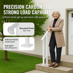 Handrails for Outdoor Steps, 1-2 Step Stair Hand Rail Kit, Transitional Carbon Steel Railings with Installation Kit, Stair Rails for Seniors, Concrete Steps & Porch & Deck, White Retro Arch