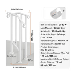 Handrails for Outdoor Steps, 1-2 Step Stair Hand Rail Kit, Transitional Carbon Steel Railings with Installation Kit, Stair Rails for Seniors, Concrete Steps & Porch & Deck, White Retro Arch