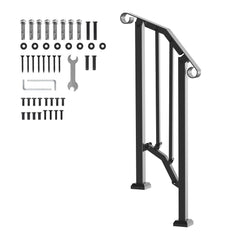 Handrails for Outdoor Steps, 1-2 Step Stair Hand Rail Kit, Transitional Carbon Steel Railings with Installation Kit, Stair Rails for Seniors, Concrete Steps & Porch & Deck, Black Retro Arch