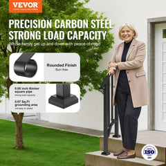 Handrails for Outdoor Steps, 1-2 Step Stair Hand Rail Kit, Transitional Carbon Steel Railings with Installation Kit, Stair Rails for Seniors, Concrete Steps & Porch & Deck, Black Retro Arch
