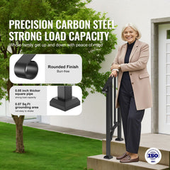 Handrails for Outdoor Steps, 1-2 Step Stair Hand Rail Kit, Transitional Carbon Steel Railings with Installation Kit, Stair Rails for Seniors, Concrete Steps & Porch & Deck, Black Retro Arch