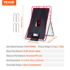 Baseball And Softball Rebounder Net 3.5x4.5 ft 2-in-1 Switch Hitter Pitch