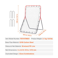 Baseball And Softball Rebounder Net, 3 x 4.5 ft PitchBack Baseball Pitching Nest, 3-Way Baseball, Softball Pitchback Net, Fielding Trainer, Bounce Back Net for Fielding/Throwing Practice