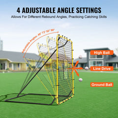 Baseball And Softball Rebounder Net, 4 x 4.5 Feet PitchBack Baseball Nest for Pitching and Fielding Training, Pitch Return Trainer Rebound Net with Pitching Target, 4 Adjustable Angles