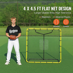 Baseball And Softball Rebounder Net, 4 x 4.5 Feet PitchBack Baseball Nest for Pitching and Fielding Training, Pitch Return Trainer Rebound Net with Pitching Target, 4 Adjustable Angles