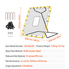 Baseball And Softball Rebounder Net, 4 x 4.5 Feet PitchBack Baseball Nest for Pitching and Fielding Training, Pitch Return Trainer Rebound Net with Pitching Target, 4 Adjustable Angles