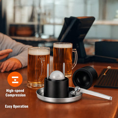 Ice Ball Press, 6cm Ice Ball Maker, Aircraft Al Alloy Ice Ball Press Kit for 60mm Ice Sphere, Ice Press with Tong and Drip Tray, for Whiskey, Cocktail, Bourbon, Scot on Party & Holiday, Black
