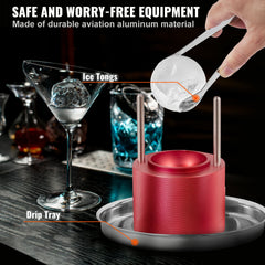 Ice Ball Press, 6cm Ice Ball Maker, Aircraft Al Alloy Ice Ball Press Kit for 60mm Ice Sphere, Ice Press with Tong and Drip Tray, for Whiskey, Cocktail, Bourbon, Scot on Party & Holiday, Red