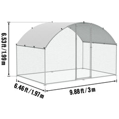 Chicken Coop, 9.8x6.5x6.5ft Walk-in Large Metal Chicken Run for Yard with Waterproof Cover, Doom Roof Hen House with Security Lock for Outdoor and Backyard, Farm, Duck Rabbit Cage Poultry Pen