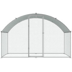 Chicken Coop, 9.8x6.5x6.5ft Walk-in Large Metal Chicken Run for Yard with Waterproof Cover, Doom Roof Hen House with Security Lock for Outdoor and Backyard, Farm, Duck Rabbit Cage Poultry Pen