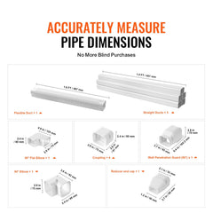 Mini Split Line Set Cover 76.2mm W 3110mm L, PVC Decorative Pipe Line Cover For Air Conditioner with 5 Straight Ducts & Full Components Easy to Install, Paintable for Heat Pumps, White