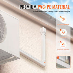 Mini Split Line Set Cover 76.2mm W 3110mm L, PVC Decorative Pipe Line Cover For Air Conditioner with 5 Straight Ducts & Full Components Easy to Install, Paintable for Heat Pumps, White