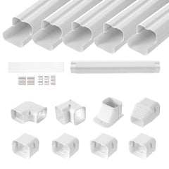 Mini Split Line Set Cover 76.2mm W 3110mm L, PVC Decorative Pipe Line Cover For Air Conditioner with 5 Straight Ducts & Full Components Easy to Install, Paintable for Heat Pumps, White