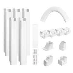 Mini Split Line Set Cover 76.2mm W 3110mm L, PVC Decorative Pipe Line Cover For Air Conditioner with 5 Straight Ducts & Full Components Easy to Install, Paintable for Heat Pumps, White