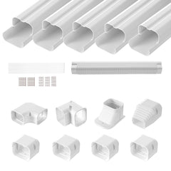Mini Split Line Set Cover 76.2mm W 3110mm L, PVC Decorative Pipe Line Cover For Air Conditioner with 5 Straight Ducts & Full Components Easy to Install, Paintable for Heat Pumps, White
