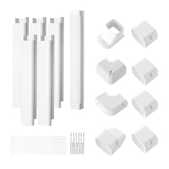 Mini Split Line Set Cover 76.2mm W 3110mm L, PVC Decorative Pipe Line Cover For Air Conditioner with 5 Straight Ducts & Full Components Easy to Install, Paintable for Heat Pumps, White