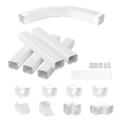 Mini Split Line Set Cover 76.2mm W 3110mm L, PVC Decorative Pipe Line Cover For Air Conditioner with 5 Straight Ducts & Full Components Easy to Install, Paintable for Heat Pumps, White