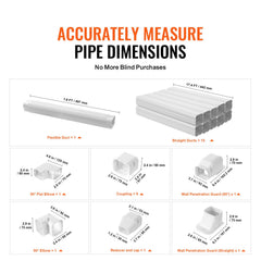 Mini Split Line Set Cover 76.2mm W 5400mm L, PVC Decorative Pipe Line Cover For Air Conditioner with 10 Straight Ducts & Full Components Easy to Install, Paintable for Heat Pumps, White