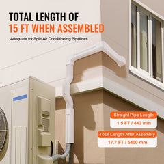 Mini Split Line Set Cover 76.2mm W 5400mm L, PVC Decorative Pipe Line Cover For Air Conditioner with 10 Straight Ducts & Full Components Easy to Install, Paintable for Heat Pumps, White