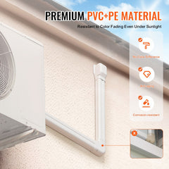 Mini Split Line Set Cover 76.2mm W 5400mm L, PVC Decorative Pipe Line Cover For Air Conditioner with 10 Straight Ducts & Full Components Easy to Install, Paintable for Heat Pumps, White