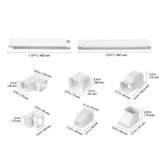 Mini Split Line Set Cover 76.2mm W 5400mm L, PVC Decorative Pipe Line Cover For Air Conditioner with 10 Straight Ducts & Full Components Easy to Install, Paintable for Heat Pumps, White