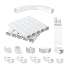 Mini Split Line Set Cover 76.2mm W 5400mm L, PVC Decorative Pipe Line Cover For Air Conditioner with 10 Straight Ducts & Full Components Easy to Install, Paintable for Heat Pumps, White
