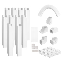 Mini Split Line Set Cover 76.2mm W 5400mm L, PVC Decorative Pipe Line Cover For Air Conditioner with 10 Straight Ducts & Full Components Easy to Install, Paintable for Heat Pumps, White