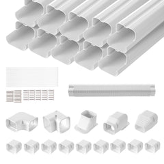 Mini Split Line Set Cover 76.2mm W 5400mm L, PVC Decorative Pipe Line Cover For Air Conditioner with 10 Straight Ducts & Full Components Easy to Install, Paintable for Heat Pumps, White