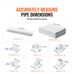 Mini Split Line Set Cover 76.2mm W 5400mm L, PVC Decorative Pipe Line Cover For Air Conditioner with 10 Straight Ducts & Full Components Easy to Install, Paintable for Heat Pumps, White