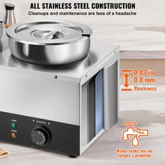Electric Soup Warmer, Three 7.4QT Stainless Steel Round Pot, 1200W Commercial Food Warmer, 30 - 85℃ Adjustable Temp, Bain Marie with Anti-Dry Burn and Reset Button, for Restaurant, Buffet