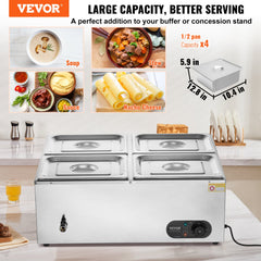 Commercial Electric Food Warmer Countertop Buffet 4*12 Qt Pan Bain Marie