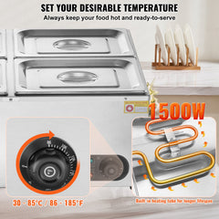 Commercial Electric Food Warmer Countertop Buffet 4*12 Qt Pan Bain Marie