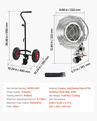Propane Tank Top Heater with Portable Trolley, 15000 BTU Rapid Heating 180-Degree Infrared Radiant Tank Top Gas Heater for 9-18kg Propane Tanks, for Ice Fishing/ Hunting/Outdoor Single Burner