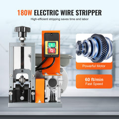 Automatic Wire Stripping Machine, 0.06''-1.18'' Electric Motorized Cable Stripper, 180 W, 60 ft/min Wire Peeler with Visible Stripping Depth Reference, for Scrap Copper Recycling