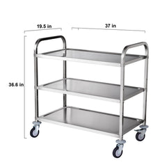 3-Tier Utility Cart Rolling Cart on Wheels 37.5"x20"x37.7" 450 LBS 6 Hooks