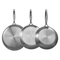 Tri-Ply Stainless Steel Frying Pan, 3 Piece (240, 280, 320 mm), Cooking Skillet with Heat-Resistant Handle, Chef's Kitchen Cookware, Oven, Gas, Electric, Induction, Dishwasher Compatible, Silver