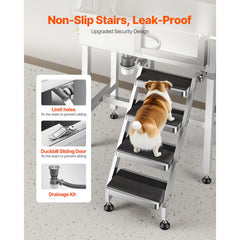 86.4 cm Dog Washing Station, Stainless Steel Pet Grooming Tub Bathtub, Professional Dog Wash Sink with Shower, Faucet, Soap Holder, Non-Slip Stairs Easy-Clean for Small Pets Cats (Right Door)