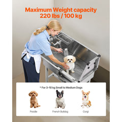 86.4 cm Dog Washing Station, Stainless Steel Pet Grooming Tub Bathtub, Professional Dog Wash Sink with Shower, Faucet, Soap Holder, Non-Slip Stairs Easy-Clean for Small Pets Cats (Right Door)