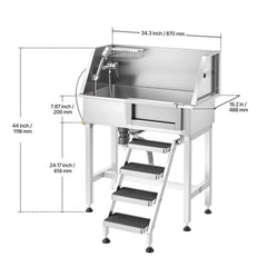86.4 cm Dog Washing Station, Stainless Steel Pet Grooming Tub Bathtub, Professional Dog Wash Sink with Shower, Faucet, Soap Holder, Non-Slip Stairs Easy-Clean for Small Pets Cats (Right Door)