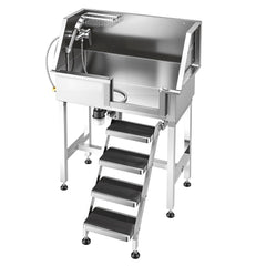 86.4 cm Dog Washing Station, Stainless Steel Pet Grooming Tub Bathtub, Professional Dog Wash Sink with Shower, Faucet, Soap Holder, Non-Slip Stairs Easy-Clean for Small Pets Cats (Right Door)