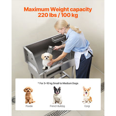 86.4 cm Dog Washing Station, Stainless Steel Pet Grooming Tub Bathtub, Professional Dog Wash Sink with Shower, Faucet, Soap Holder, Non-Slip Stairs Easy-Clean for Small Pets Cats (Left Door)