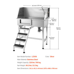 86.4 cm Dog Washing Station, Stainless Steel Pet Grooming Tub Bathtub, Professional Dog Wash Sink with Shower, Faucet, Soap Holder, Non-Slip Stairs Easy-Clean for Small Pets Cats (Left Door)