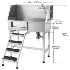 86.4 cm Dog Washing Station, Stainless Steel Pet Grooming Tub Bathtub, Professional Dog Wash Sink with Shower, Faucet, Soap Holder, Non-Slip Stairs Easy-Clean for Small Pets Cats (Left Door)