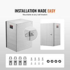 Steel Electrical Box, 40x30x25 cm, 304 Stainless Steel Electrical Enclosure Box, Wall-Mounted Outdoor Electrical Electronic Equipment Enclosure with Mounting Plate Hinges Lock, IP66 Waterproof