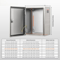 Steel Electrical Box, 40x30x15 cm, 304 Stainless Steel Electrical Enclosure Box, Wall-Mounted Outdoor Electrical Electronic Equipment Enclosure with Mounting Plate Hinges Lock, IP66 Waterproof
