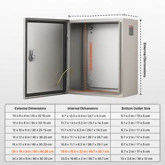 Steel Electrical Box, 50x40x20 cm, 304 Stainless Steel Electrical Enclosure Box, Wall-Mounted Outdoor Electrical Electronic Equipment Enclosure with Mounting Plate Hinges Lock, IP66 Waterproof